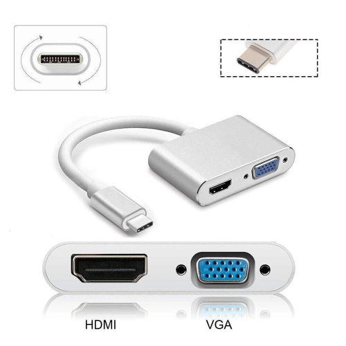 Adaptateur USB type C vers HDMI 4K compatible type C vers VGA concentrateur type C pour portable MacBook Pro Air Dell moniteur de conversion