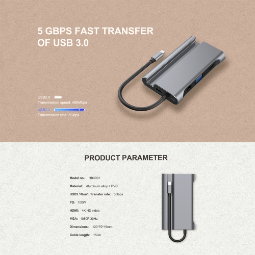 Havit 7-in-1 Type-C to USB/HDMI/PD/RJ45/VGA Multiple Interface Extensions Hub
