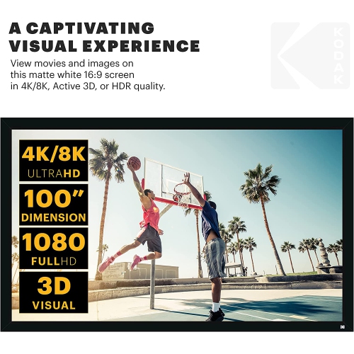 Écran de projecteur Kodak 100 po avec cadre fixe, velours noir et kit de montage