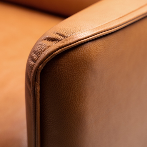 Valencia Jasper Top Grain Leather with Wooden Frame 3 Seats Sofa, Cognac Color