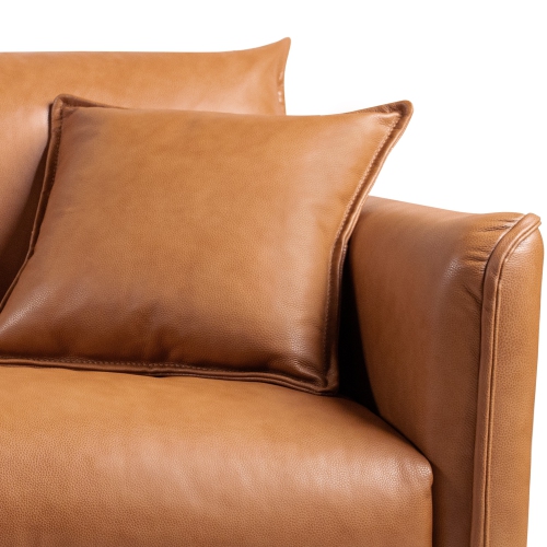 Valencia Jasper Top Grain Leather with Wooden Frame 3 Seats Sofa, Cognac Color