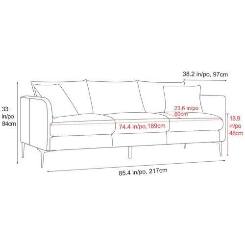 Valencia Jasper Top Grain Leather with Wooden Frame 3 Seats Sofa, Cognac Color