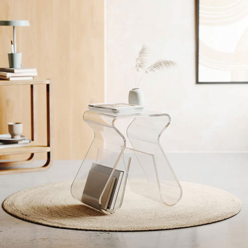 Tabouret Magino avec porte-revues - Transparent