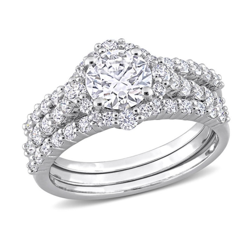 2.00 Carat Synthetic Moissanite Bridal Engagement Wedding Ring Set in Sterling Silver