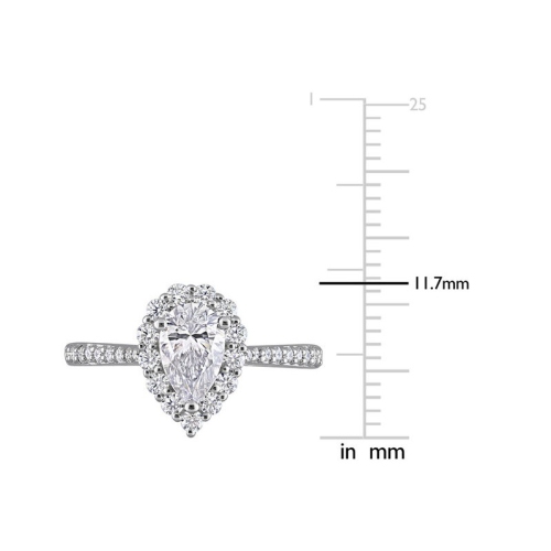 1.40 Carat Synthetic Moissanite Teardrop Halo Engagement Ring In Sterling Silver