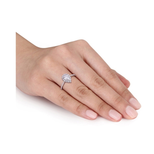 1.40 Carat Synthetic Moissanite Teardrop Halo Engagement Ring In Sterling Silver
