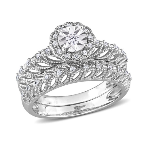 GEM AND HARMONY  1/4 Carat (Ctw) Diamond Engagement Bridal Ring & Wedding Band Set In Sterling In Silver