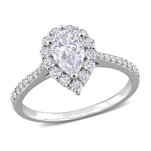 GEM AND HARMONY  1.40 Carat (Ctw) Synthetic Moissanite Teardrop Halo Engagement Ring In Sterling In Silver