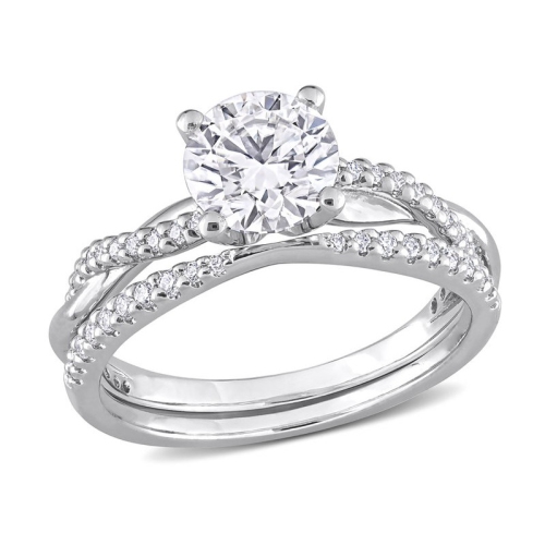 GEM AND HARMONY  1.50 Carat (Ctw) Synthetic Moissanite Bridal Ring Engagement Wedding Set In Sterling In Silver