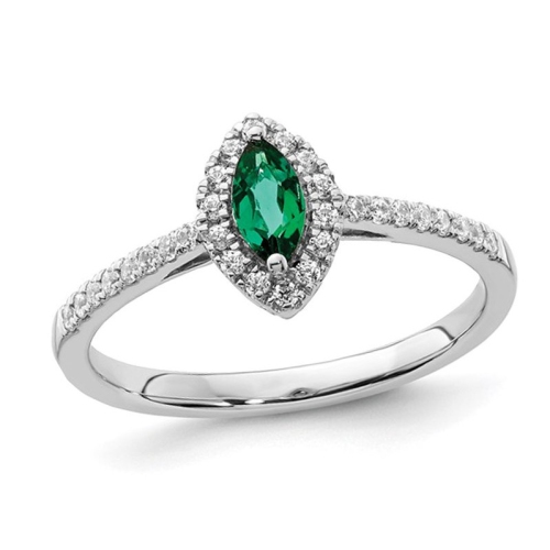 GEM AND HARMONY  3/10 Carat (Ctw) Lab-Created Emerald Ring In 14K Gold With Lab-Grown Diamonds In White