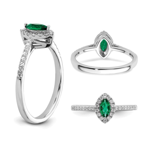 3/10 Carat Lab-Created Emerald Ring in 14K White Gold with Lab-Grown Diamonds
