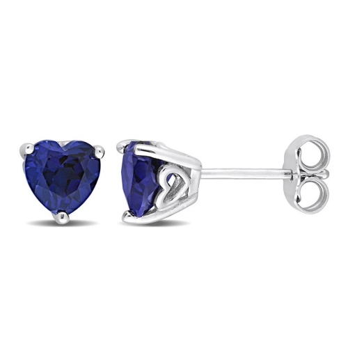 GEM AND HARMONY  1.80 Carat (Ctw) Lab-Created Sapphire Heart Solitaire Earrings In Sterling Silver (6Mm) In Blue