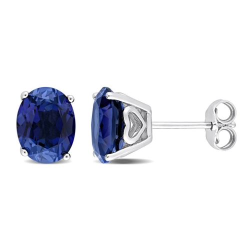 5.90 Carat Lab-Created Blue Sapphire Oval Stud Earrings in Sterling Silver