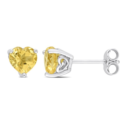 GEM AND HARMONY  1.44 Carat (Ctw) Citrine Heart-Shape Solitaire Stud Earrings In Sterling In Silver