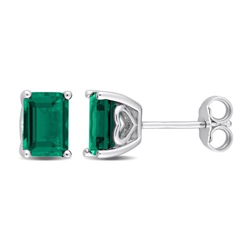 GEM AND HARMONY  1.80 Carat (Ctw) Lab-Created Emerald Octagon Solitaire Stud Earrings In Sterling In Silver