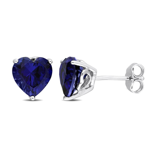 4.50 Carat Lab-Created Blue Sapphire Heart Solitaire Earrings in Sterling Silver (8mm)