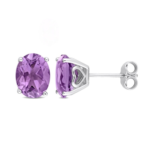 4.00 Carat Amethyst Oval Stud Earrings in Sterling Silver