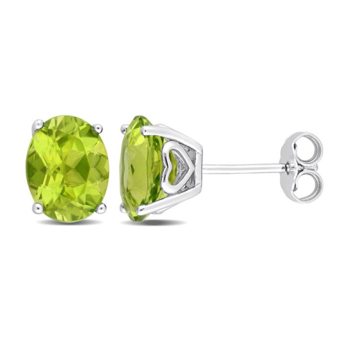 GEM AND HARMONY  3.80 Carat (Ctw) Peridot Oval Stud Earrings In Sterling In Silver