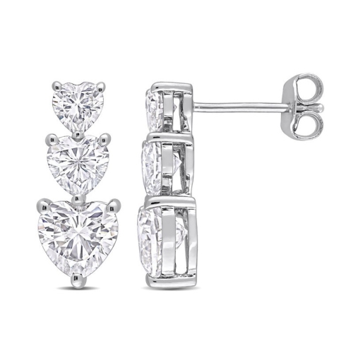 GEM AND HARMONY  3.40 Carat (Ctw) Synthetic Moissanite Triple Heart Earrings In 10K Gold In White