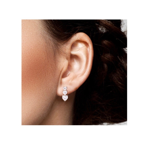 3.40 Carat Synthetic Moissanite Triple Heart Earrings in 10K White Gold