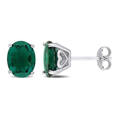 3.20 Carat Lab-Created Emerald Oval Stud Earrings in Sterling Silver