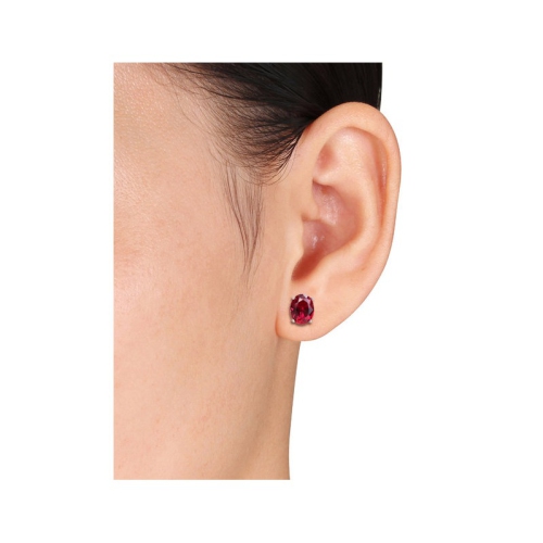 3.20 Carat Lab-Created Emerald Oval Stud Earrings in Sterling Silver