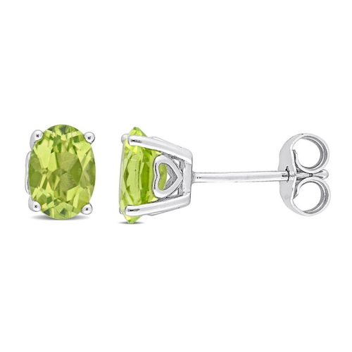 GEM AND HARMONY  1.64 Carat (Ctw) Peridot Oval Stud Earrings In Sterling In Silver