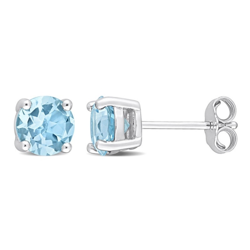 GEM AND HARMONY  2.00 Carat (Ctw) Topaz Solitaire Stud Earrings In Sterling Silver (6Mm) In Blue
