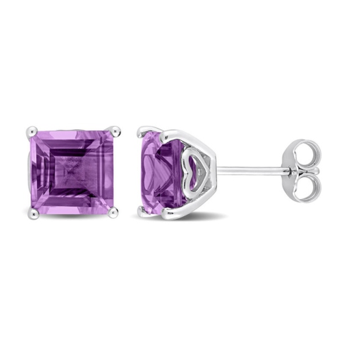 4.50 Carat Amethyst Square Solitaire Stud Earrings in Sterling Silver