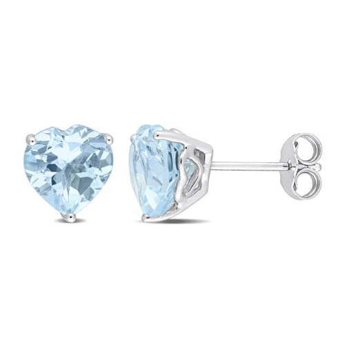 GEM AND HARMONY  4.00 Carat (Ctw) Topaz Heart-Shape Solitaire Stud Earrings In Sterling Silver In Blue