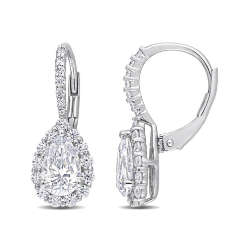 GEM AND HARMONY  2.60 Carat (Ctw) Synthetic Moissanite Drop Leverback Earrings In Sterling In Silver