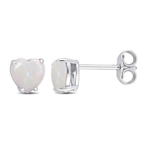 GEM AND HARMONY  1.00 Carat (Ctw) Opal Heart Stud Earrings In Sterling In Silver