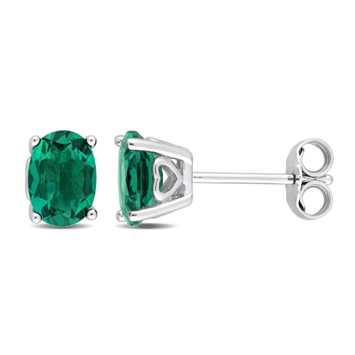 GEM AND HARMONY  1.40 Carat (Ctw) Lab-Created Emerald Oval Stud Earrings In Sterling In Silver