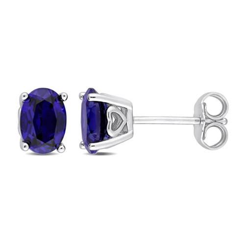 GEM AND HARMONY  2.54 Carat (Ctw) Lab-Created Sapphire Oval Stud Earrings In Sterling Silver In Blue