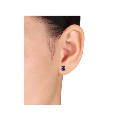 2.54 Carat Lab-Created Blue Sapphire Oval Stud Earrings in Sterling Silver