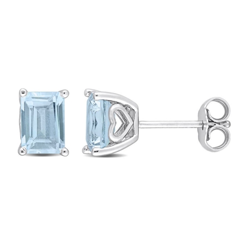 GEM AND HARMONY  2.50 Carat (Ctw) Topaz Emerald-Cut Solitaire Stud Earrings In Sterling Silver In Blue