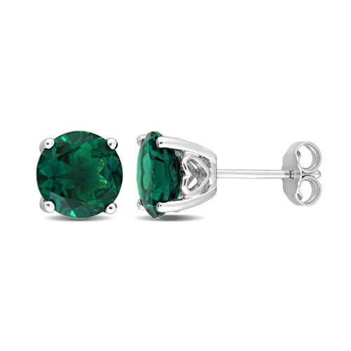 3.70 Carat Lab-Created Emerald Solitaire Stud Earrings in Sterling Silver (6mm)