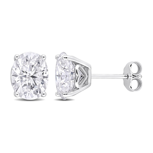 GEM AND HARMONY  4.00 Carat (Ctw) Synthetic Moissanite Solitaire Stud Oval Earrings In Sterling In Silver