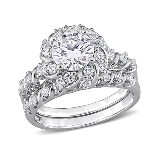 GEM AND HARMONY  1.90 Carat (Ctw) Synthetic Moissanite Bridal Engagement Wedding Ring Set In Sterling In Silver