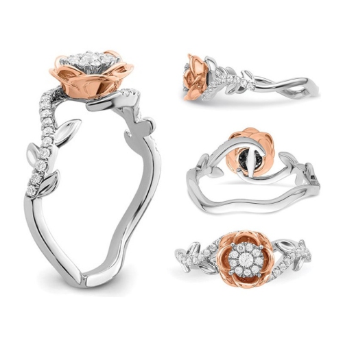 1/4 Carat Lab-Grown Diamond Flower Ring in 14K White and Rose Gold