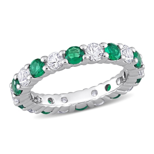 GEM AND HARMONY  3.20 Carat (Ctw) Lab-Created Emerald And Sapphire Eternity Band Ring In Sterling Silver In White