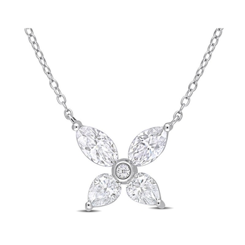 GEM AND HARMONY  2.00 Carat (Ctw) Lab-Created Moissanite Flower Pendant Necklace In Sterling With Chain In Silver