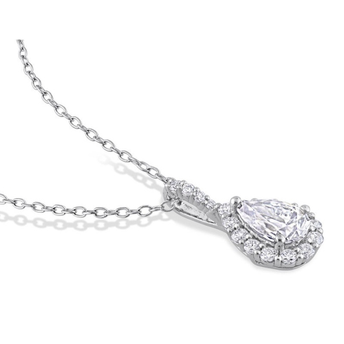1.29 Carat Lab-Created Moissanite Teardrop Solitaire Pendant Necklace in Sterling Silver with Chain