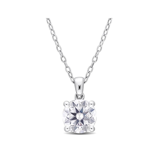 GEM AND HARMONY  1.85 Carat (Ctw) Lab-Created Moissanite Solitaire Pendant Necklace In Sterling With Chain (8Mm) In Silver