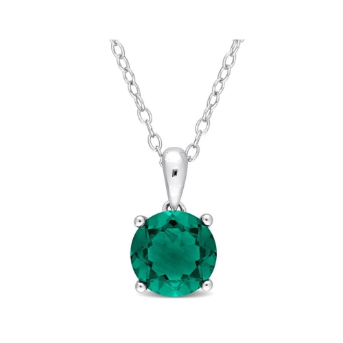 GEM AND HARMONY  1.85 Carat (Ctw) Lab-Created Emerald Solitaire Pendant Necklace In Sterling With Chain In Silver