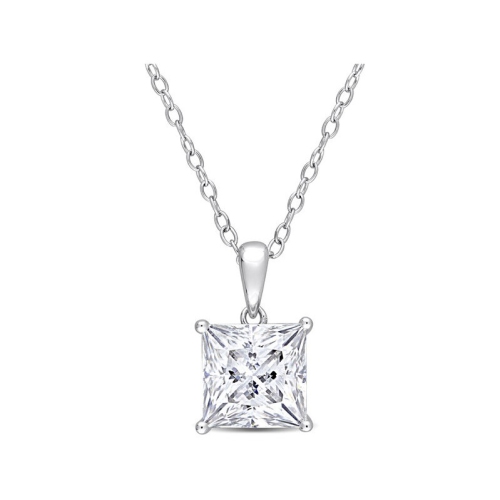 GEM AND HARMONY  3.00 Carat (Ctw) Lab-Created Moissanite Princess-Cut Solitaire Pendant Necklace In Sterling With Chain (8Mm) In Silver