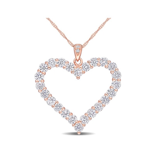 GEM AND HARMONY  2.40 Carat (Ctw) Lab-Created Moissanite Heart Pendant Necklace In Rose Plated Sterling In Silver