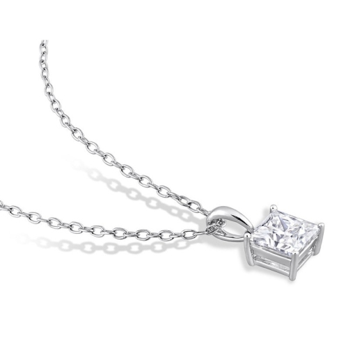 1.25 Carat Lab-Created Moissanite Princess-Cut Solitaire Pendant Necklace in Sterling Silver with Chain (8mm)
