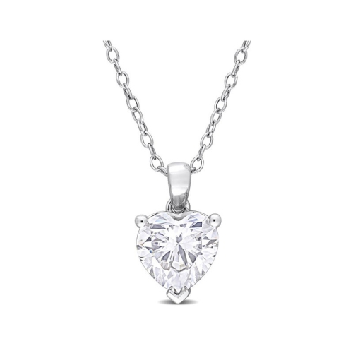 GEM AND HARMONY  2.00 Carat (Ctw) Lab-Created Moissanite Solitaire Heart Pendant Necklace In Sterling With Chain (8Mm) In Silver