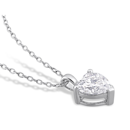2.00 Carat Lab-Created Moissanite Solitaire Heart Pendant Necklace in Sterling Silver with Chain (8mm)